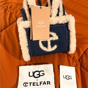 Telfar UGG Mini Bag in Denim Blue with Cream Shearling Trim